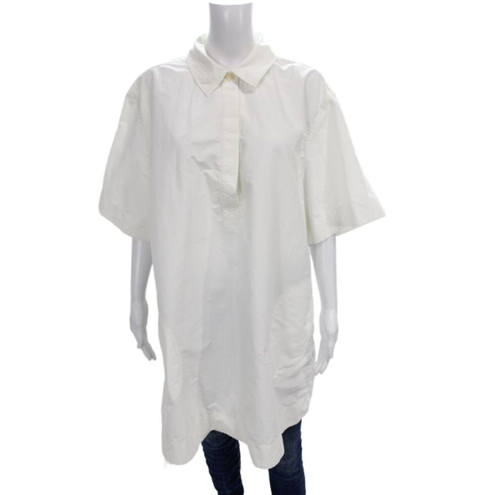 Simkhai Womens Short Sleeve Collared Suede Cotton Tunic Button Up White Size XL